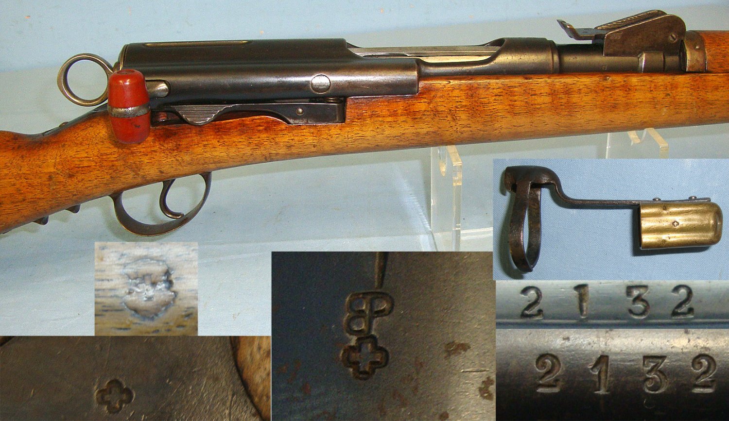 MINT BORE**SCARCE**ONE OF ONLY 7,987**Swiss Military Schmidt Rubin, 7.5 x 53.5 mm Obsolete Calibre Single Shot, Model 1897 Kadettengewehre Cadet Straight Pull Short Rifle With Original Removable Military Muzzle / Sight Cover. Sn 23340:6  cadet Bolt Action 7.5 mm Rifle