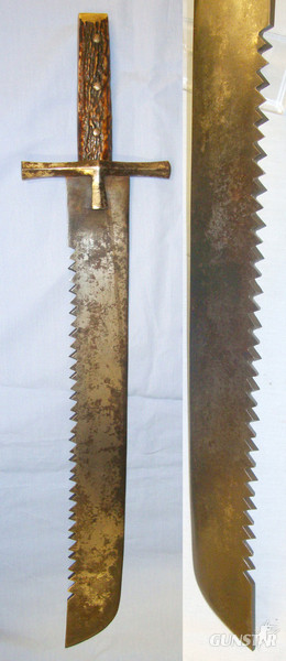 Late 1800’s / Early 1900’s Continental Form Large Saw Back Forester’s Sidearm / Tool With Stag Antler Grips. Sword in 