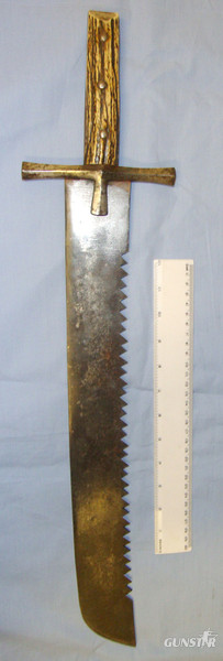  Late 1800’s / Early 1900’s Continental Form Large Saw Back Forester’s Sidearm / Tool With Stag Antler Grips. Sword