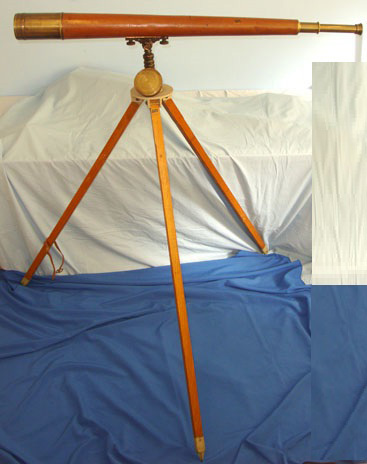  IMPRESSIVE**LARGE**WW1 Era British WD Brass & Leather Coastal Artillery Telescope By Broadhurst, Clarkson and Co Ltd London With Brass lens Cover Supplied By Charles Franks Glasgow & Matching Franks Glasgow WD Wood Tri-Pod With Spiked End Caps. Sn 14979/7  Sight & Optic