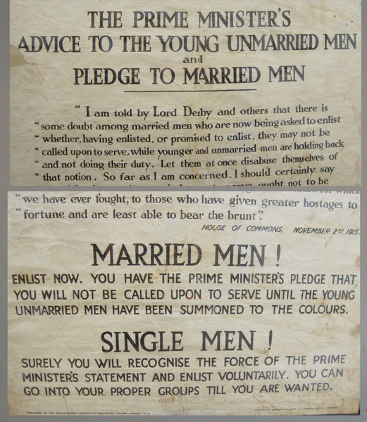 Rare/Original* WWI Poster by the Parliamentary Recruiting Committee ‘The Prime Ministers Advice to The Young Married Men & Pledge To Married Men. PI 128. Rare/Original* WWI Poster by the Parliamentary Recruiting Committee ‘The Prime Ministers Advice to The Young Married Men & Pledge To Married Men. PI 128. Antique & Militaria