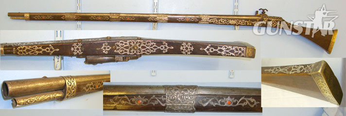  Persian 1779 Dated & Maker / Owner Named 15 Bore Muzzle Loading Toe Lock Musket  15 Bore Muzzle Loading Toe Lock Musket Ornately Decorated With Inlaid Silver & R Muzzleloader  Rifle