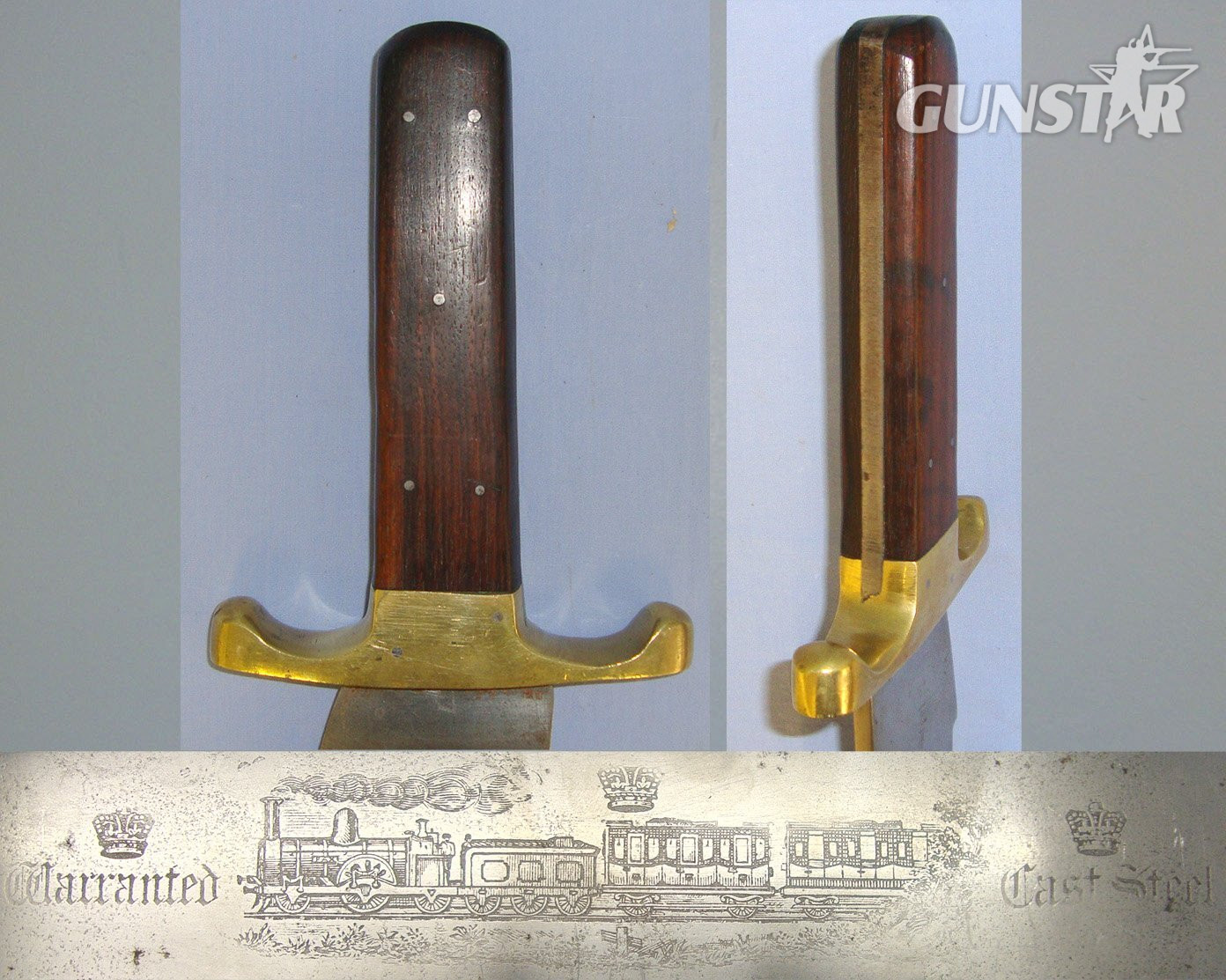 MASSIVE**Victorian Sheffield Cast Steel Railway Commemorative Bowie Knife With Etched Locomotive Pulling A Coal Tender & Passenger Carriages Along Train Track Scene. Sn 21698 Other Blade