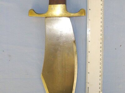 MASSIVE**Victorian Sheffield Cast Steel Railway Commemorative Bowie Knife With Etched Locomotive Pulling A Coal Tender & Passenger Carriages Along Train Track Scene. Sn 21698 Other Blade