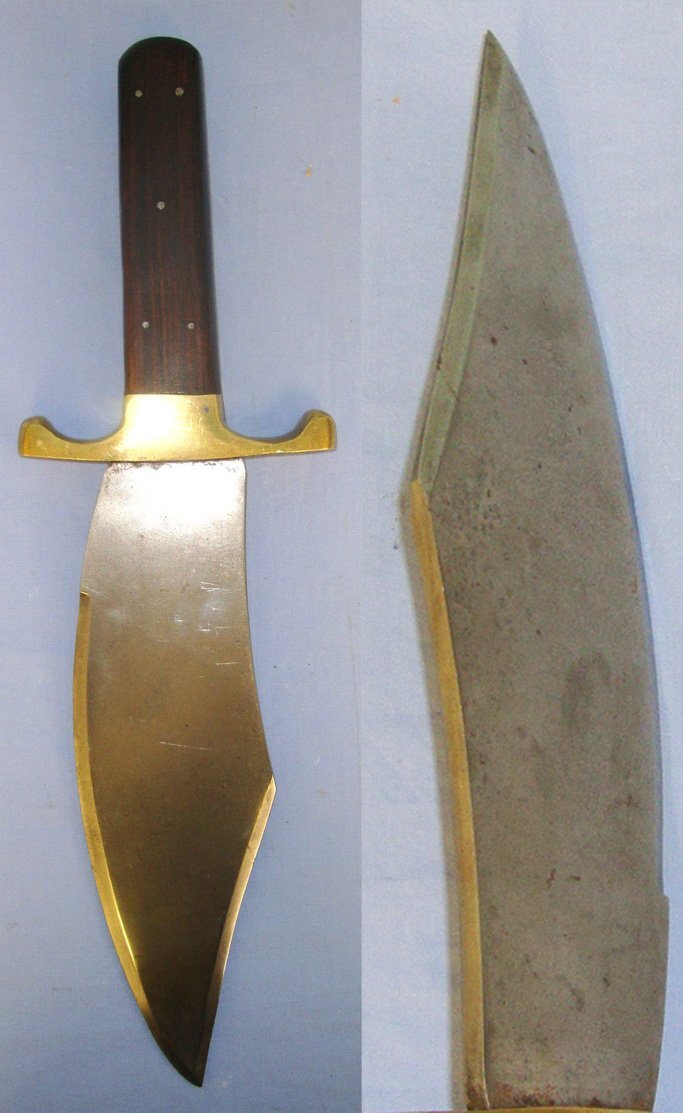  MASSIVE**Victorian Sheffield Cast Steel Railway Commemorative Bowie Knife With Etched Locomotive Pulling A Coal Tender & Passenger Carriages Along Train Track Scene. Sn 21698 Other Blade