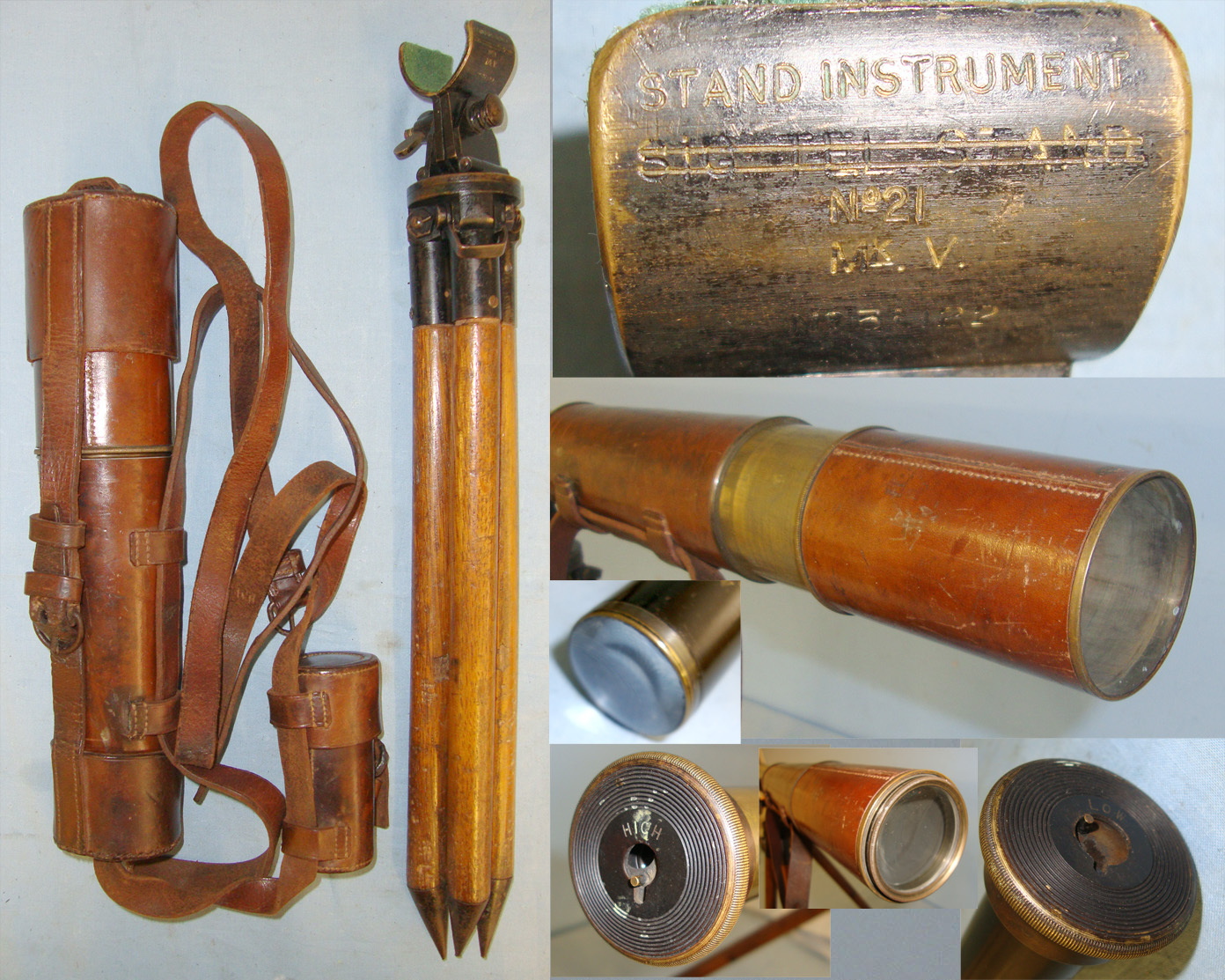WW1 1917 R & J Beck Ltd London 3 Draw WD Marked MK IV British Military Telescope For Use By Sniper’s Spotter With Both High & Low Light / Magnification Eyepieces, Leather Cases With Straps & WD Houghton Butcher Mfg Stand No 21 MK V Tripod. Sn 20672:30  Sight & Optic