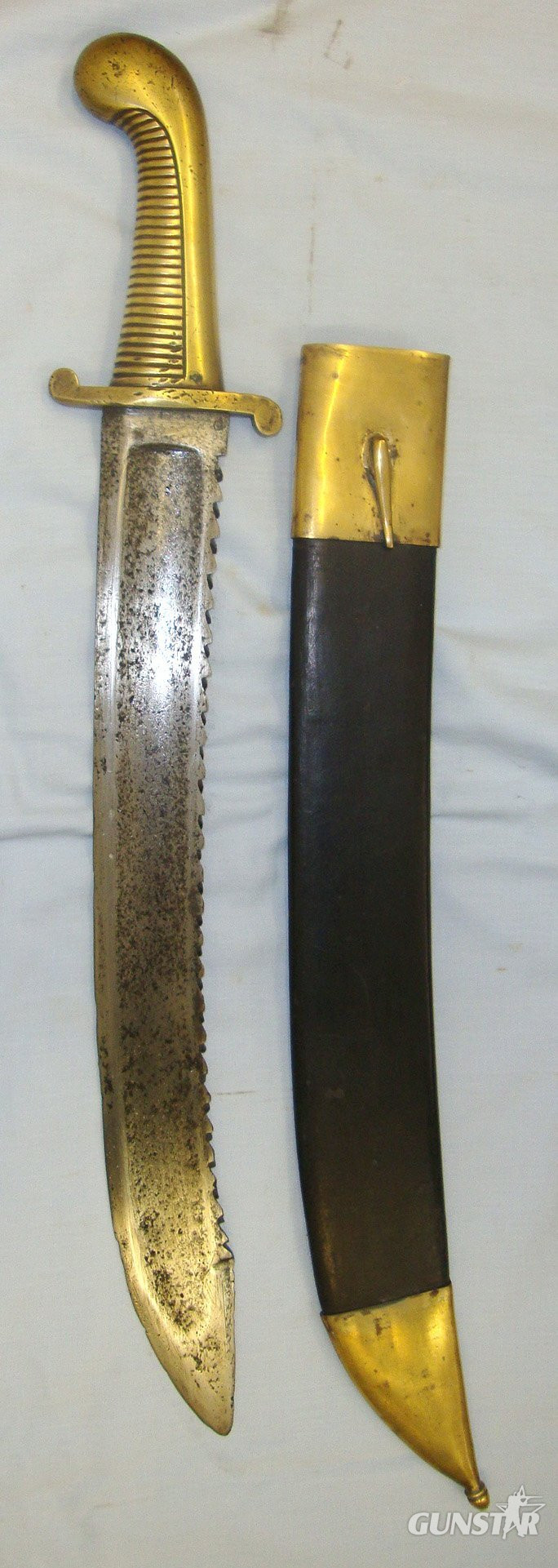 1830 Dated Imperial Russian Model 1827 Brass Handled Pioneer Sawback Falchion Short Sword Sidearm & Rare To Find Scabbard. Sn 21612 Sword