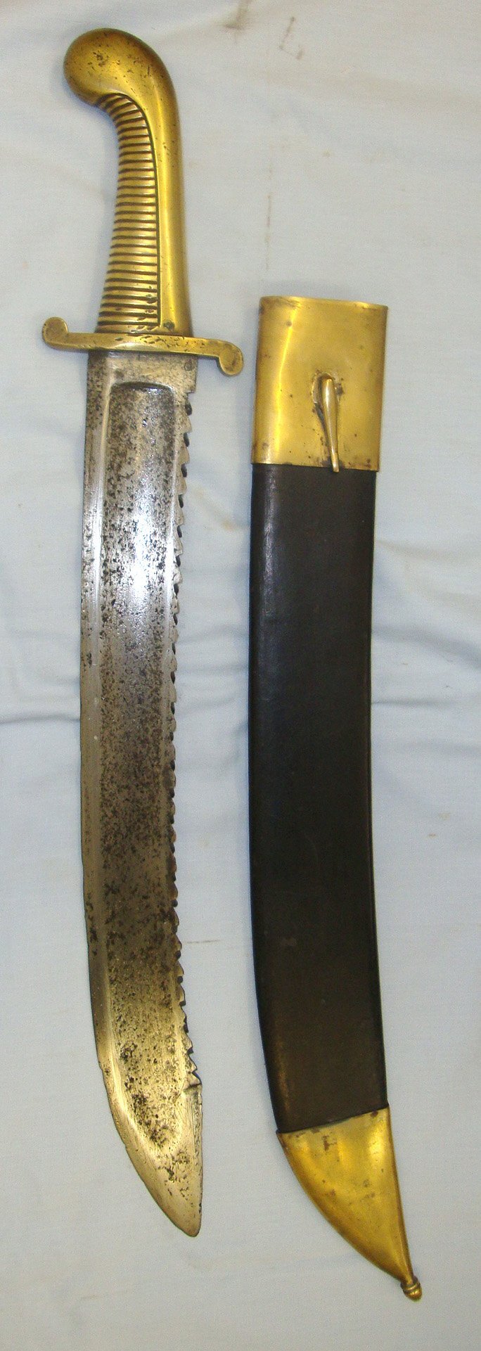 1830 Dated Imperial Russian Model 1827 Brass Handled Pioneer Sawback Falchion Short Sword Sidearm & Rare To Find Scabbard. Sn 21612 Sword