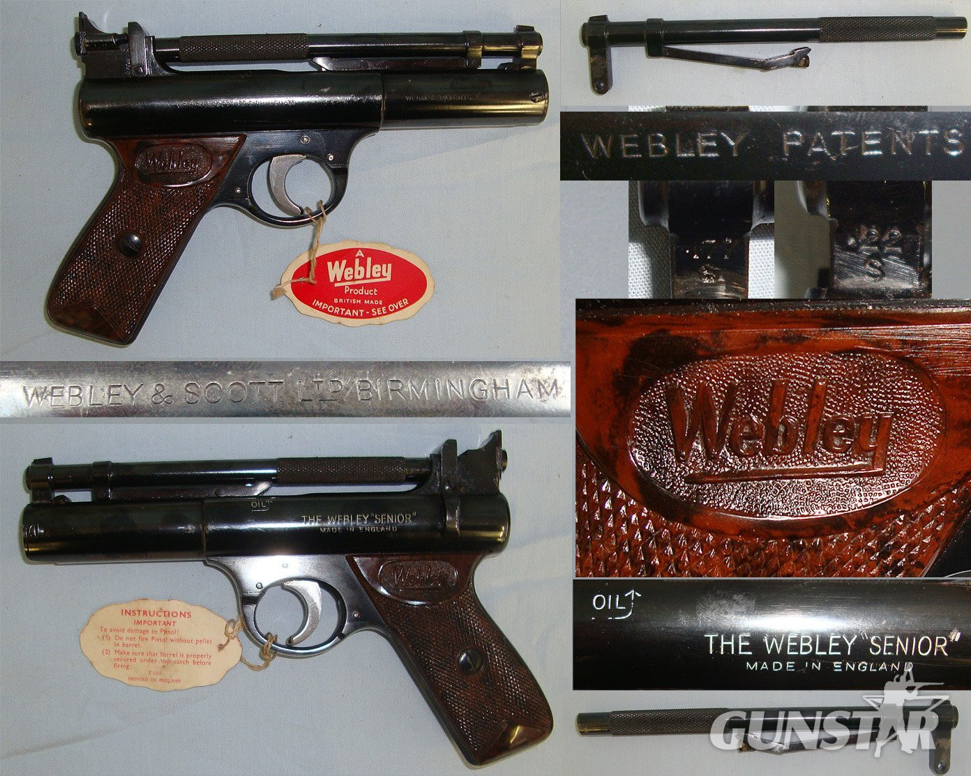 BOXED**Post 1958, Webley Senior Air Pistol With 2 Barrels (.177 & .22 Calibres). Sn 23494 air pistol Various