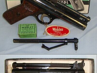 BOXED**Post 1958, Webley Senior Air Pistol With 2 Barrels (.177 & .22 Calibres). Sn 23494 air pistol Various