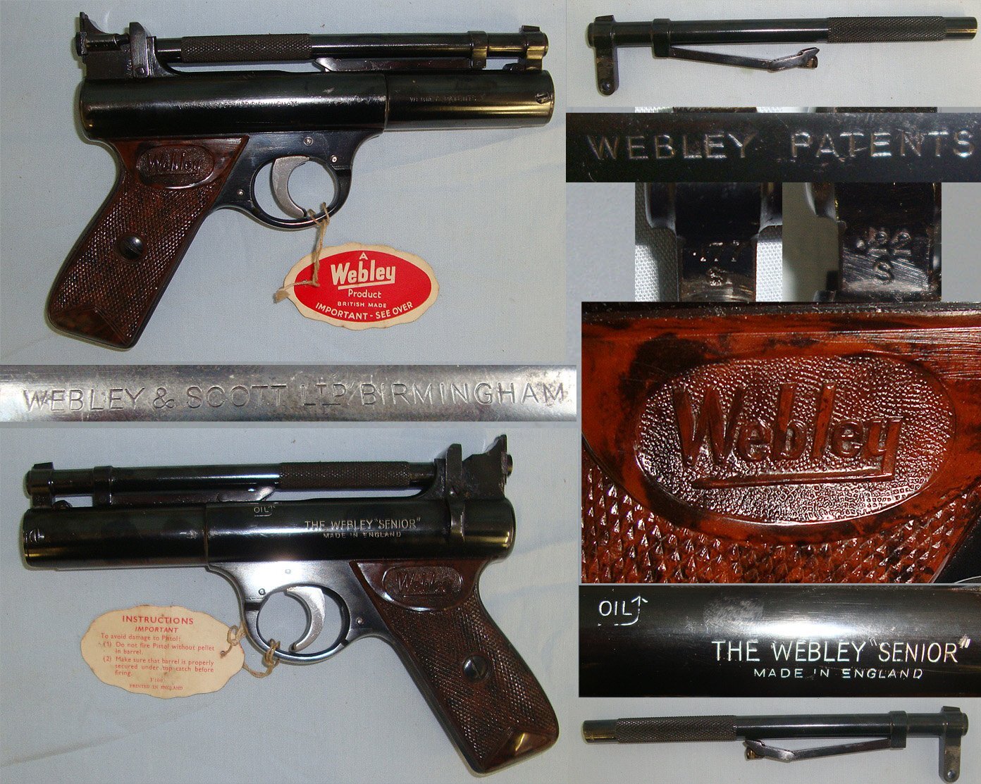 BOXED**Post 1958, Webley Senior Air Pistol With 2 Barrels (.177 & .22 Calibres). Sn 23494 air pistol Various