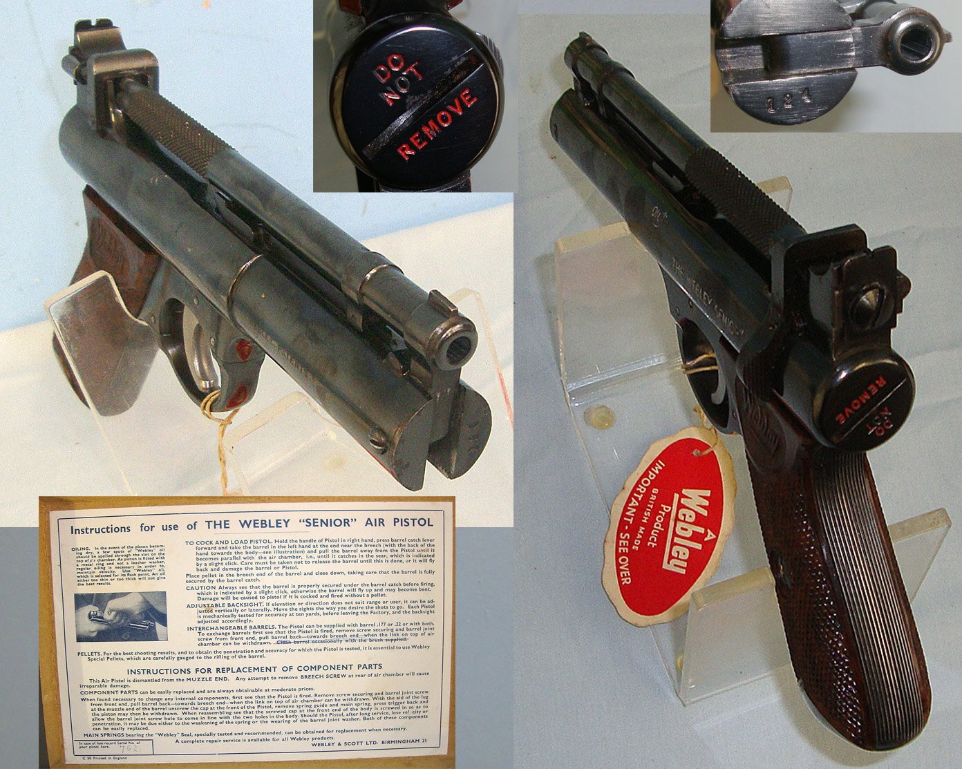  BOXED**Post 1958, Webley Senior Air Pistol With 2 Barrels (.177 & .22 Calibres). Sn 23494 air pistol Various