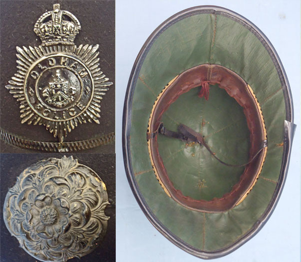 Kings Crown WW2 Oldham Borough Police Helmet With Night Time Helmet Plate And Fitting. - POL 353 Kings Crown WW2 Oldham Borough Police Helmet With Night Time Helmet Plate And Fitting. - POL 353 Clothing