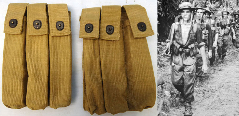 British, WW2 Era, Pair Of Belt Attached Pattern ’37 Webbing, 3 x 30 Round Magazine Pouches For The .45 Thompson Sub Machine Gun. - MISC 894 British, WW2 Era, Pair Of Belt Attached Pattern ’37 Webbing, 3 x 30 Round Magazine Pouches For The .45 Thompson Sub Machine Gun. - MISC 894 Other Accessory in 