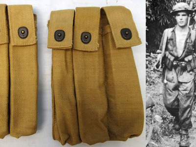 British, WW2 Era, Pair Of Belt Attached Pattern ’37 Webbing, 3 x 30 Round Magazine Pouches For The .45 Thompson Sub Machine Gun. - MISC 894 British, WW2 Era, Pair Of Belt Attached Pattern ’37 Webbing, 3 x 30 Round Magazine Pouches For The .45 Thompson Sub Machine Gun. - MISC 894 Other Accessory