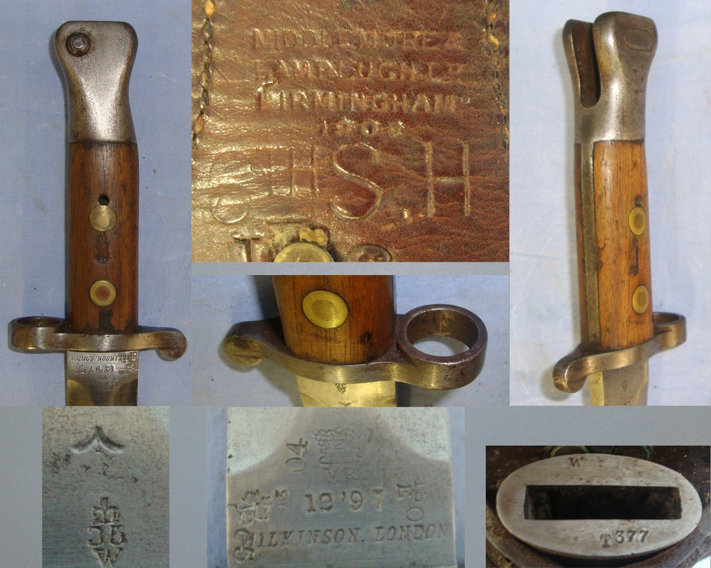 BOER WAR ERA**British WD 1897 Dated Wilkinson Pattern 1888 MK1, 2nd Type, Lee Metford Bayonet & WD Scabbard With 1909 Leather Frog By Middlemore & Lamplough Birmingham Regiment Marked ‘6th SH’ To The 6th Battalion King’s Shropshire Light Infantry. B Bayonet