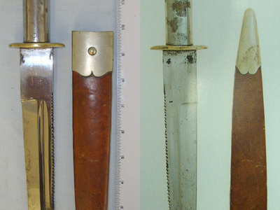 VERY RARE**FORERUNNER OF THE MODERN SURVIVAL KNIFE**Colonel Baldock 1902 Patent All Steel Construction Survival ‘Knife Spear’ By James Dixon & Sons Sheffield For Walter Locke & Co London With Scabbard**FROM THE DAVID HAYDEN-WRIGHT COLLECTION** Sn 2081 Knive