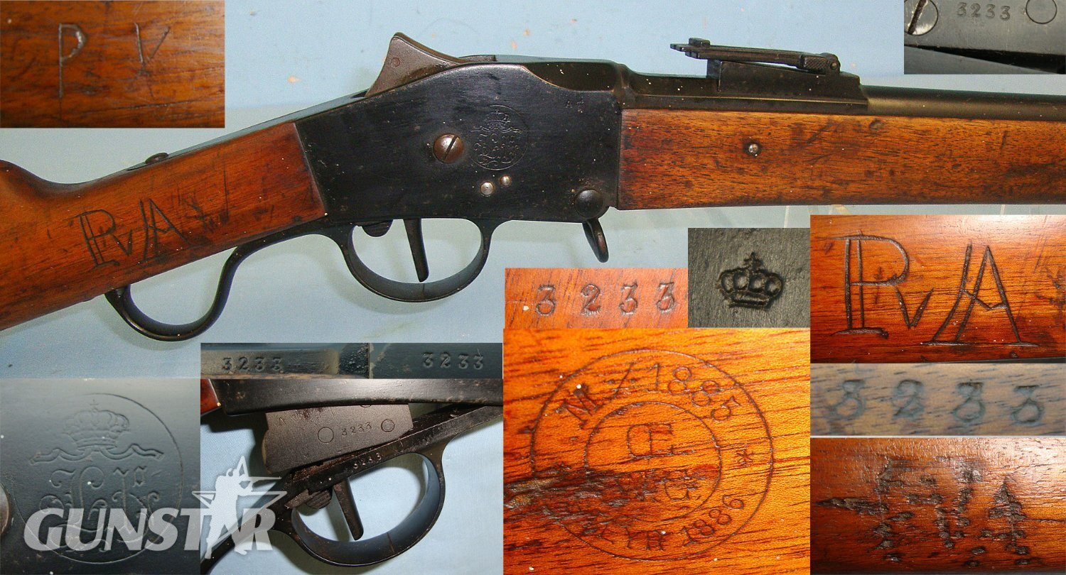 RARE**ALL MATCHING NUMBERS**Boer War Commando Issue, Austrian Steyr, Model 1885-86 (Cancelled Portuguese Contract), Guedes 'Falling Block' Action, 8x60mmR Guedes  Obsolete Calibre Rifle With Boer Carved Stock. Sn 23335 Single Shot 8 mm Rifle in 