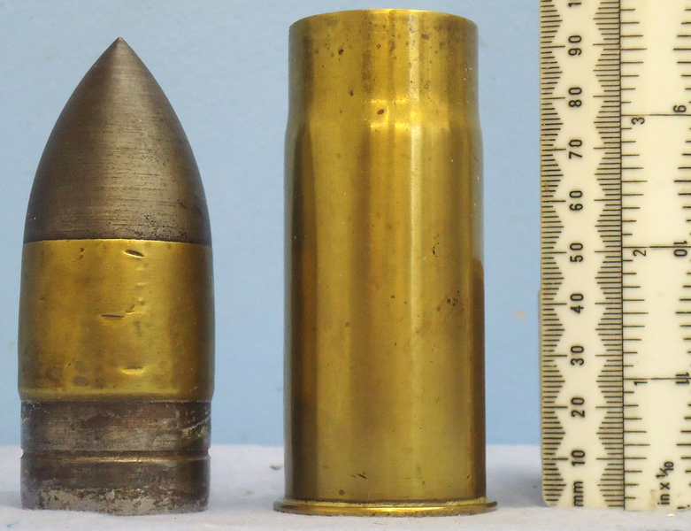  DEACTIVATED INERT. French, 1893 Dated French 37mm (37 x 94R) Hotchkiss Revolving Cannon Base Fused HE (High Explosive) Round. - O 1904 DEACTIVATED INERT. French, 1893 Dated French 37mm (37 x 94R) Hotchkiss Revolving Cannon Base Fused HE (High Explosive) Round. - O 1904  Other Ammunition