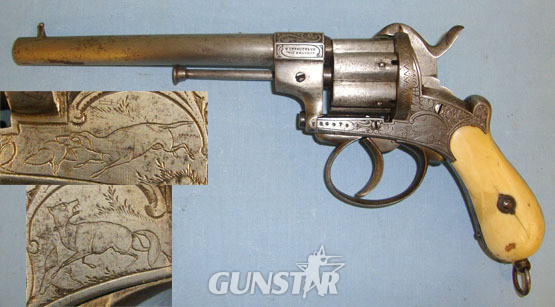 Lefaucheux Burnished Steel Framed 9mm Pin Fire Obsolete Calibre 6 Shot Double Action Revolv 9mm Revolver