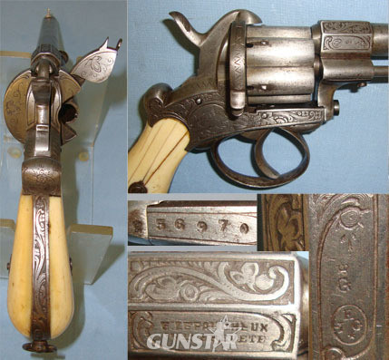  Lefaucheux Burnished Steel Framed 9mm Pin Fire Obsolete Calibre 6 Shot Double Action Revolv 9mm Revolver