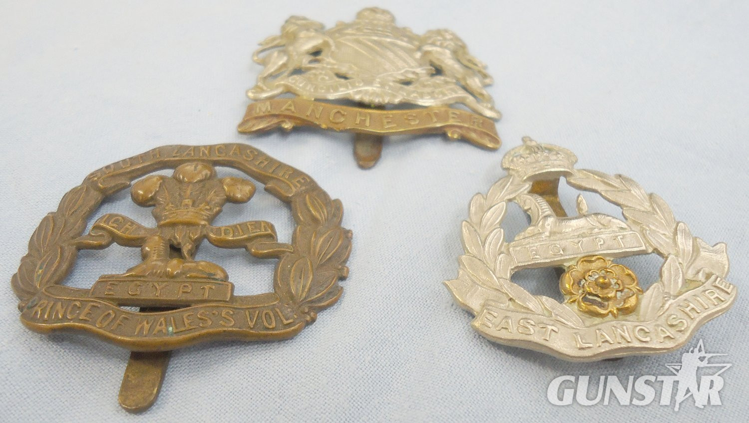  Set* World Wars South Lancashire, East Lancashire and Manchester Regiment Cap Badges. BA 890. Set* World Wars South Lancashire, East Lancashire and Manchester Regiment Cap Badges. BA 890.  Antique & Militaria