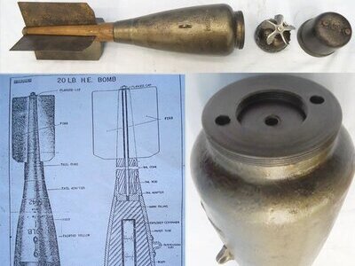 INERT DEACTIATED. *RARE*, British, WW1, 1918 Dated, Royal Naval Air Service 20lb H.E Mark I Cooper Aerial Bomb. - O 2276 INERT DEACTIATED. *RARE*, British, WW1, 1918 Dated, Royal Naval Air Service 20lb H.E Mark I Cooper Aerial Bomb. - O 2276  Other Ammunition