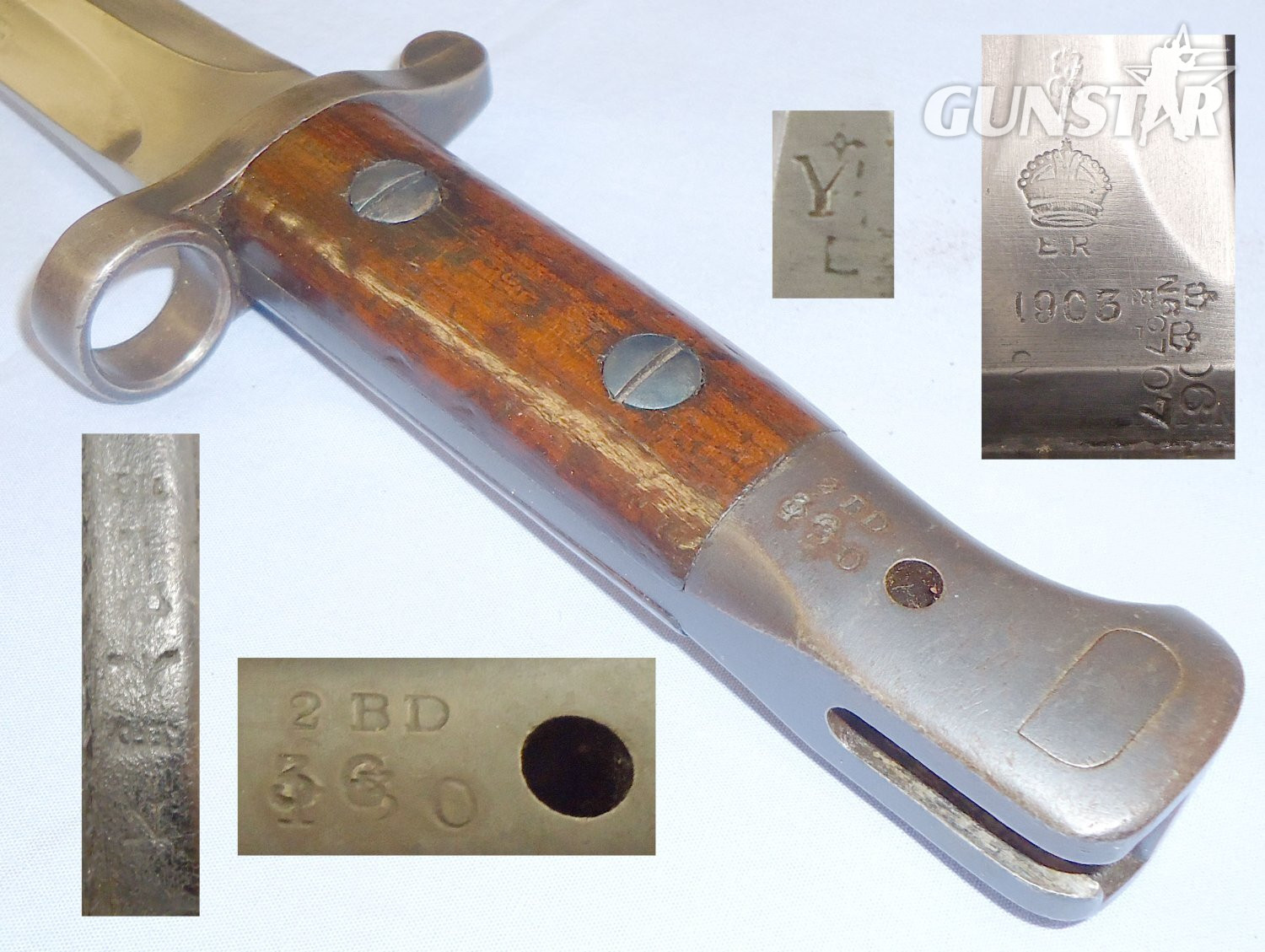 Scarce/Excellent* British ‘1903’ Pattern Bayonet Converted from ‘P1888’ and Land MkI Leather Scabbard and Frog. 22426:1 Bayonet in 