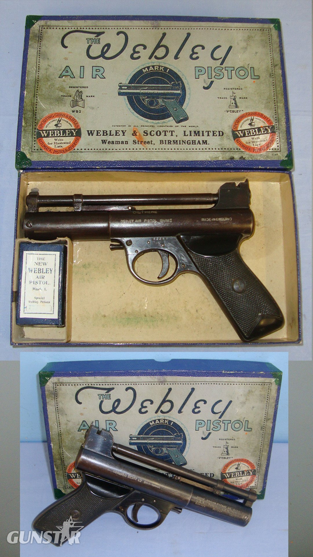 Boxed Pre WW2 'The Webley Mark 1' .177 Calibre Air Pistol. Sn 23484:62  air pistol .177 in 