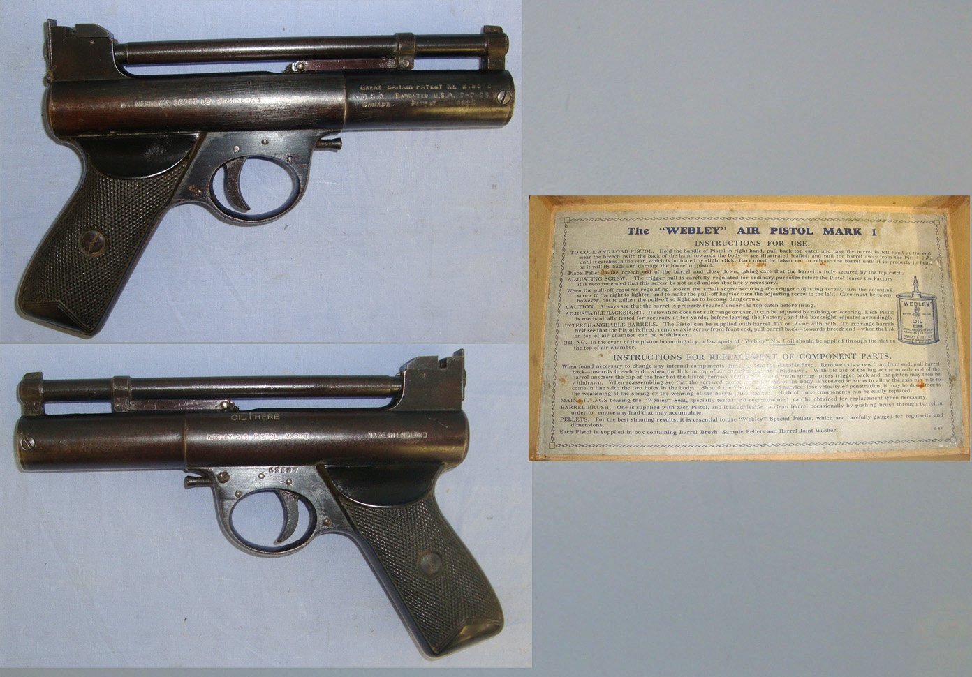  Boxed Pre WW2 'The Webley Mark 1' .177 Calibre Air Pistol. Sn 23484:62  air pistol .177