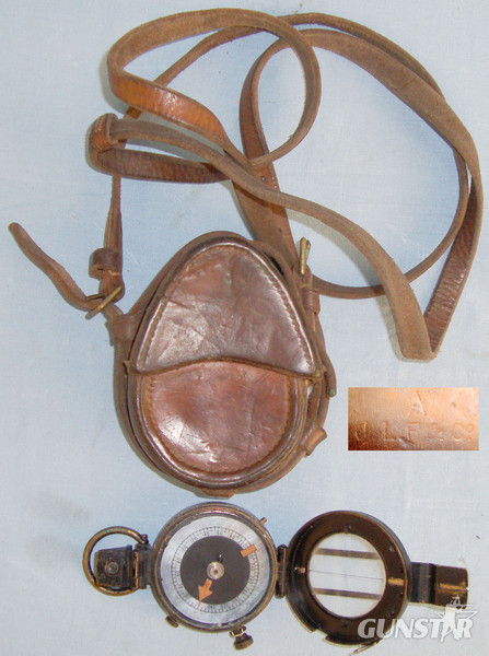 Cased, WWII 1939 British WD Officer\\\'s Pattern MK IX Military Marching Compass by J.M. Glauser. London  & WW II era Brown Leather Case By J.L.F. & Co With Shoulder Strap. MISC 911. Cased, WWII 1939 British WD Officer\\\'s Pattern MK IX Military Marching Compass by J.M. Glauser. London  & WW II era Brown Leather Case By J.L.F. & Co With Shoulder Strap. MISC 911. Other Accessory in 