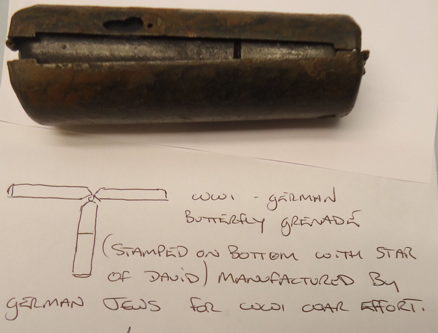  DEACTIVATED INERT. Very Rare German Early WW1 Butterfly Hand Grenade. Sn - 18210:18 DEACTIVATED INERT. Very Rare German Early WW1 Butterfly Hand Grenade. Sn - 18210:18  Other Ammunition