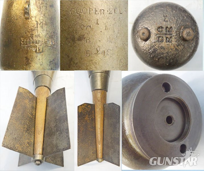  INERT DEACTIATED. *RARE*, British, WW1, 1918 Dated, Royal Naval Air Service 20lb H.E Mark I Cooper Aerial . - O 2276 INERT DEACTIATED. *RARE*, British, WW1, 1918 Dated, Royal Naval Air Service 20lb H.E Mark I Cooper Aerial . - O 2276  Other Ammunition