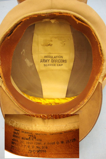  USAAF Officer's Tropical Peaked Cap, Size 7 1/4" WW2 1943 USAAF Officer's Tropical Peaked Cap, Size 7 1/4" Clothing