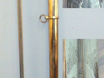 Victorian British Firmin & Sons London 1822 Pattern Infantry Officer’s Sword With Gilt Brass Guard Etched Blade To The 1st Manchester (Volunteer) Rifles & Steel Scabbard. Sn 22090 Sword
