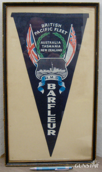 H.M.S Barfleur Felt Pennant Mounted and Framed. PI 134. H.M.S Barfleur Felt Pennant Mounted and Framed. PI 134. Antique & Militaria in 