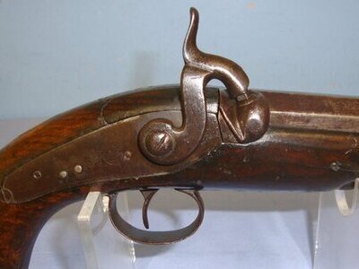 C1840 English Form 18 Bore Percussion Overcoat / Traveling Pistol With Octagonal Barrel. A 1097 / 21532:2 16 Bore/gauge Muzzleloader