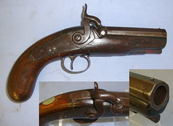 C1840 English Form 18 Bore Percussion Overcoat / Traveling Pistol With Octagonal Barrel. A 1097 / 21532:2 16 Bore/gauge Muzzleloader