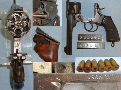 WW1 1917 British WD Officer's Webley MK VI .455 Calibre Service Revolver With 6 Inert Deactivated Rounds Of Ammunition & Period Sam Browne Pattern Holster**MOVING PARTS UK/EU 2026 DEACTIVATION**. Sn 23410 revolver None Revolver