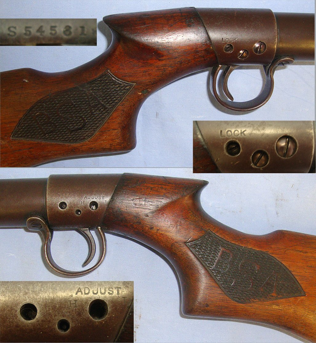 1930-1935 BSA Standard No.2 Pattern 4th Series ‘S’ Prefix Serial Number .22 Calibre Underlever Air Rifle With Pistol Grip Stock. Sn 23490 air rifle .22