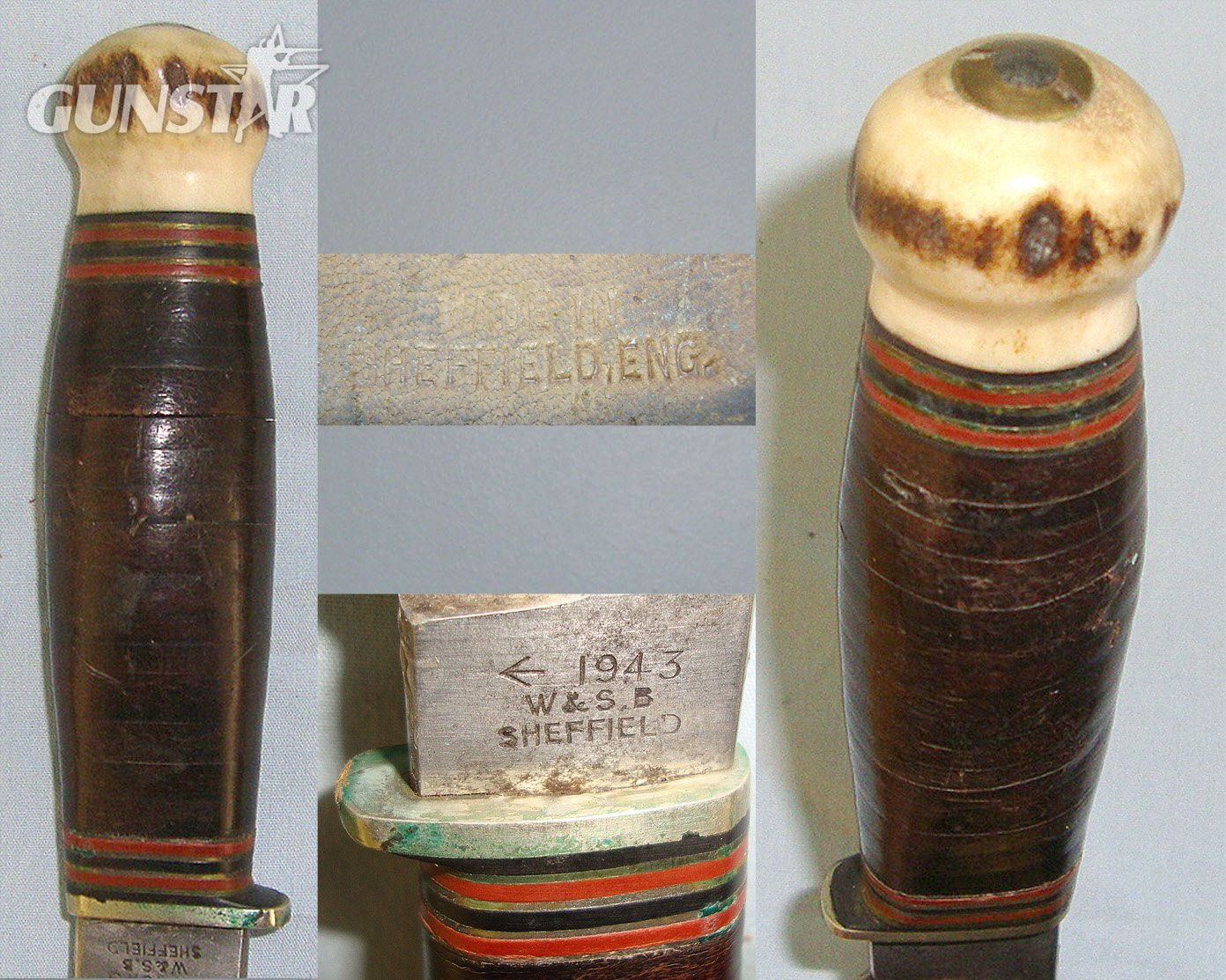 RARE**WW2 British WD, W&SB (W&S Butcher), Sheffield, RAF Servicing Commando Fighting Knife With Bone Pommel & Scabbard. Sn 23581 Knive