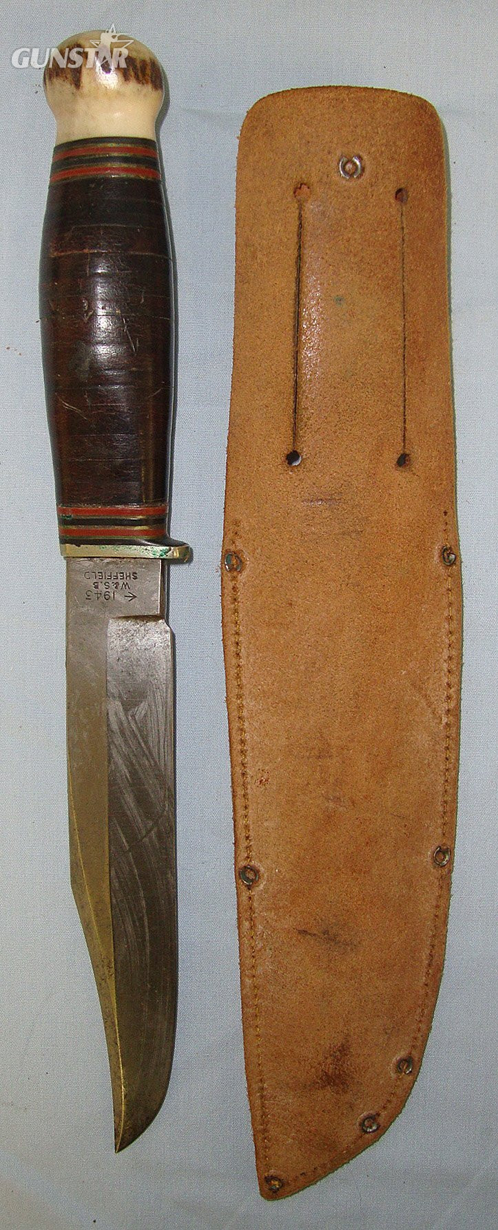  RARE**WW2 British WD, W&SB (W&S Butcher), Sheffield, RAF Servicing Commando Fighting Knife With Bone Pommel & Scabbard. Sn 23581 Knive