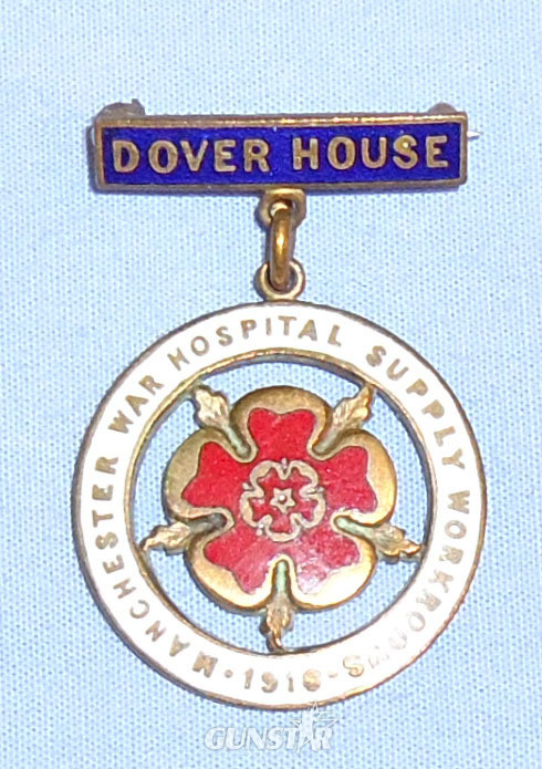 A Manchester War Hospital Supply Workrooms 1916 Enamel Badge With Dover House Bar & Wearers Pin. 10391:1. A Manchester War Hospital Supply Workrooms 1916 Enamel Badge With Dover House Bar & Wearers Pin. 10391:1. Other Accessory