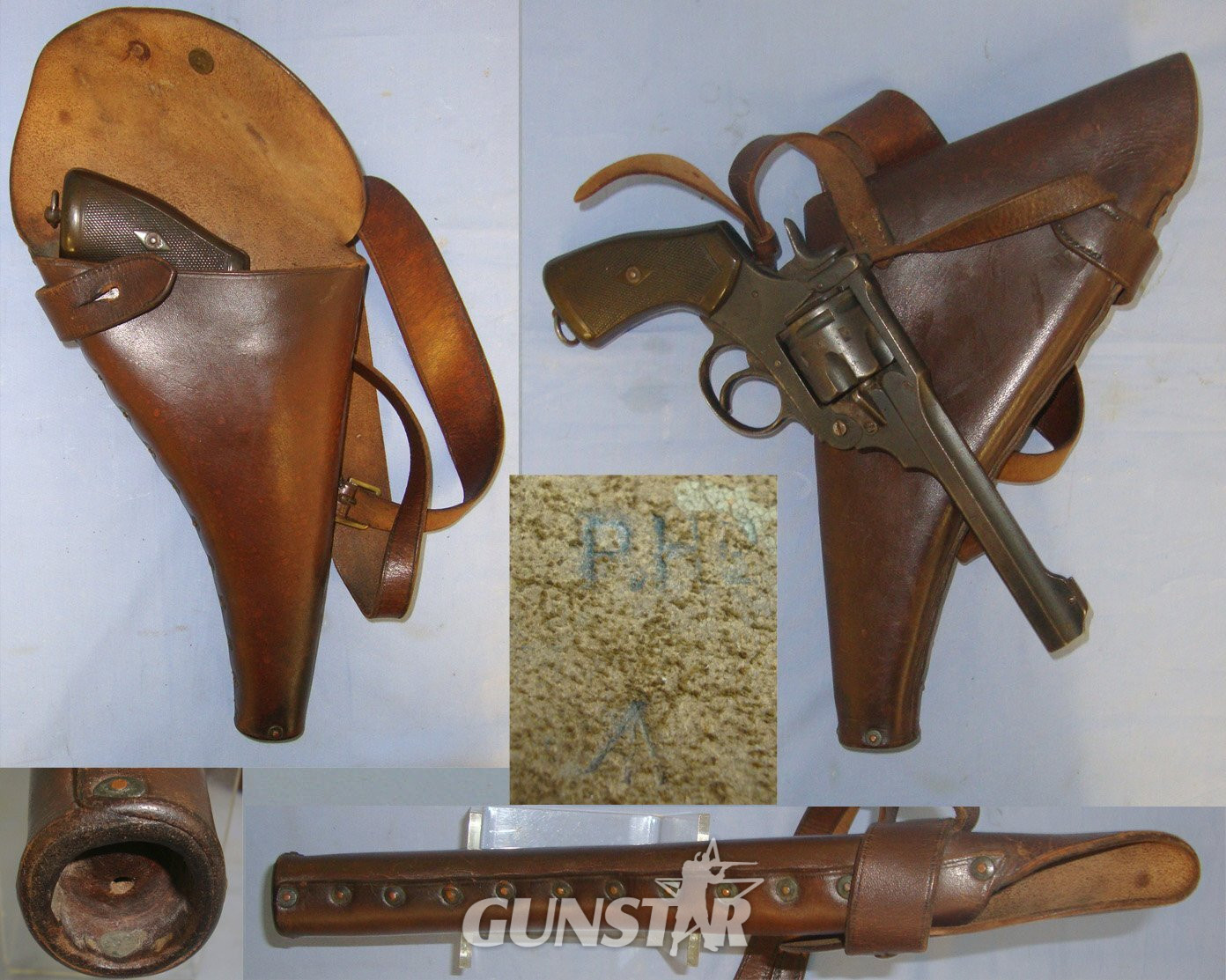 VERY RARE**WW1 Era British WD Royal Navy Air Service (RNAS) Pilot Officer\'s Brown Leather Holster By PHD For Webley .455 Service Revolvers & .455 Semi Auto Pistols With Cross Belt. L 502 Care & Storage