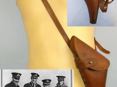 VERY RARE**WW1 Era British WD Royal Navy Air Service (RNAS) Pilot Officer\'s Brown Leather Holster By PHD For Webley .455 Service Revolvers & .455 Semi Auto Pistols With Cross Belt. L 502 Care & Storage