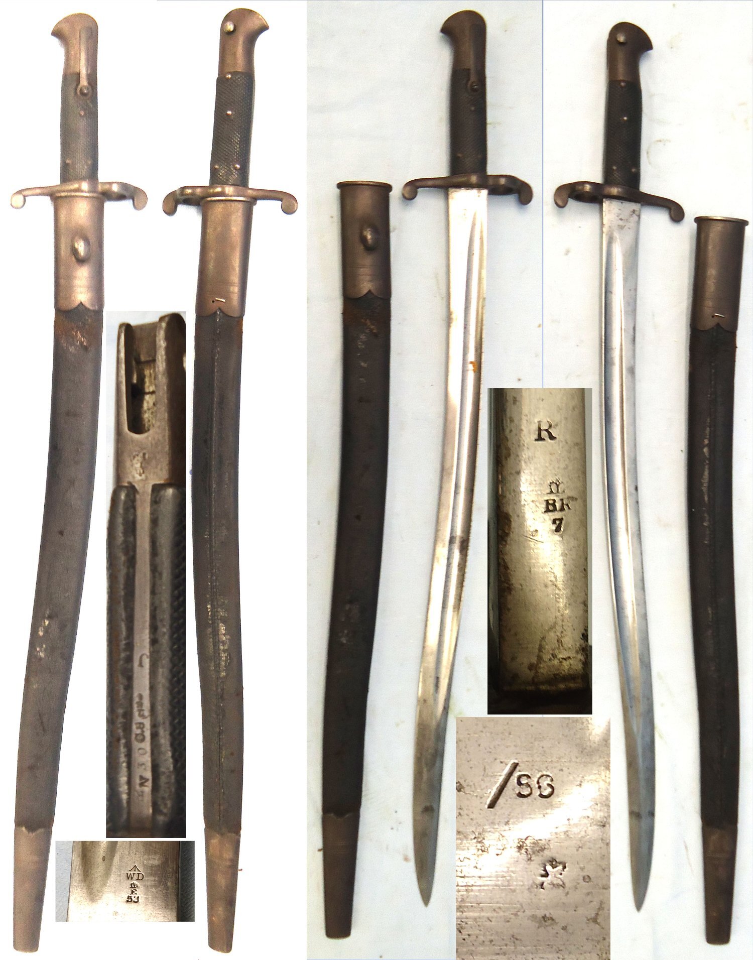 British, 1858 Dated, Pattern 1858 Yatahgan Bar on Band Sword Bayonet and Scabbard. BAYO 363 Bayonet in 
