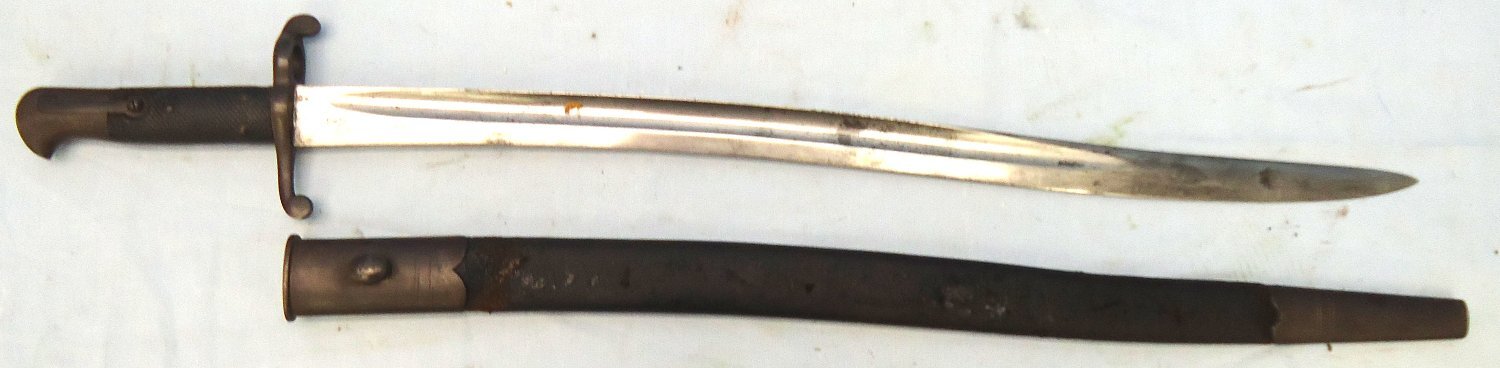 British, 1858 Dated, Pattern 1858 Yatahgan Bar on Band Sword Bayonet and Scabbard. BAYO 363 Bayonet 