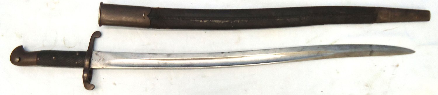 {CATEGORY} - British, 1858 Dated, Pattern 1858 Yatahgan Bar on Band Sword Bayonet and Scabbard. BAYO 363 Bayonet in 
