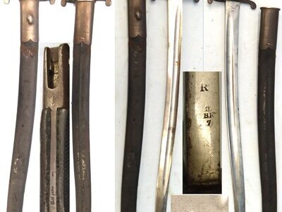 British, 1858 Dated, Pattern 1858 Yatahgan Bar on Band Sword Bayonet and Scabbard. BAYO 363 Bayonet