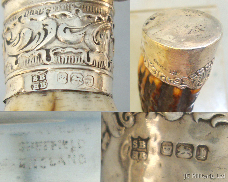 Edwardian 1903-1904 Sterling Silver Samuel & Herbert Biggin (Cambridge Street) S Hunting Knive